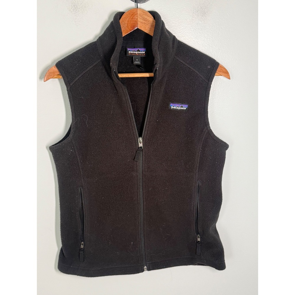 Patagonia Synchilla Fleece Vest Mens Small Black Full Zip Sleeveless Jacket